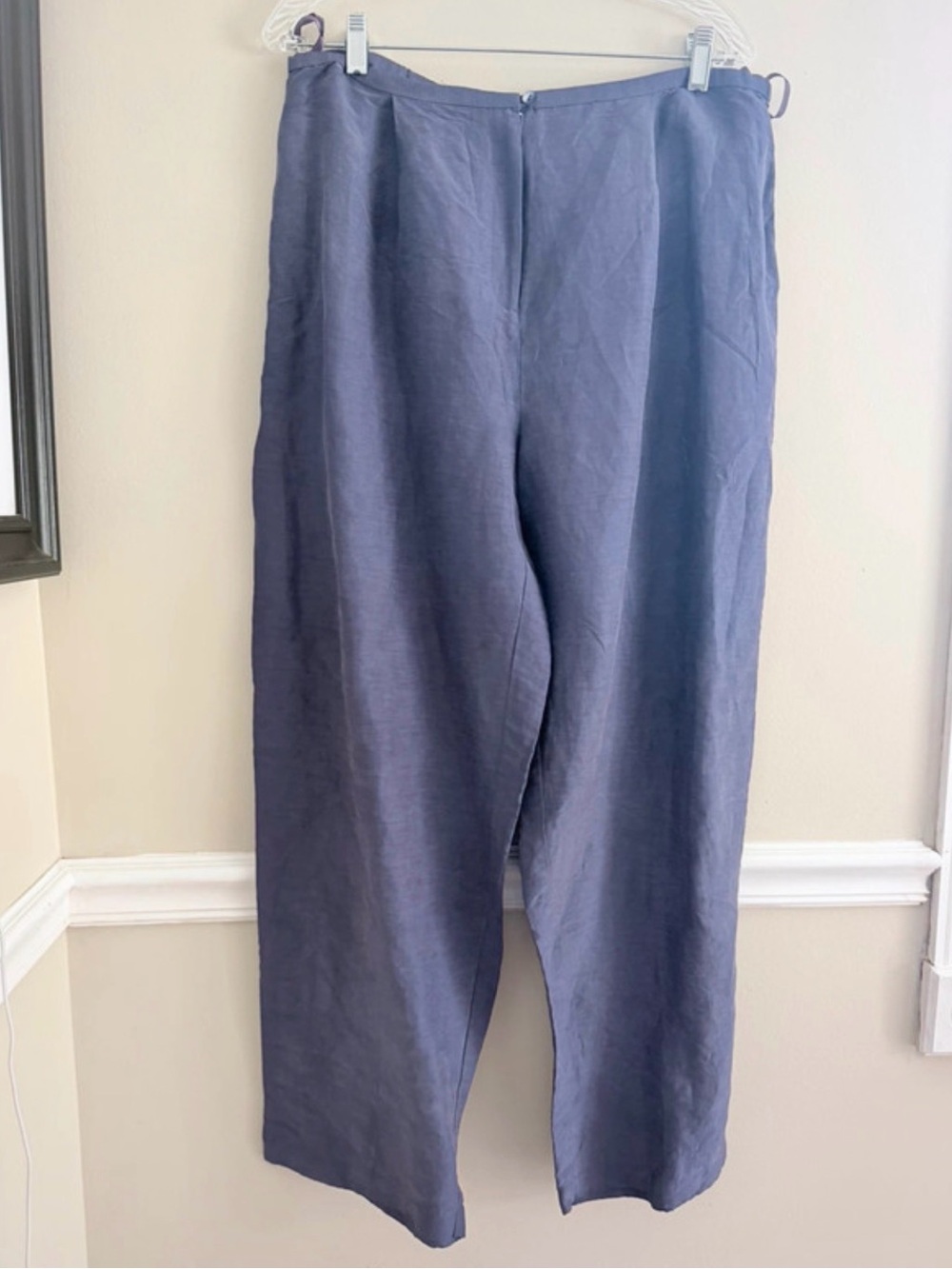 Eileen Fisher Linen / silk Wide Leg Pants Blue Gray Relaxed Trousers Size L
